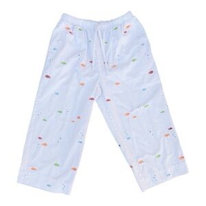 Breckenridge Fish Embroidery White Capri Pants, Pockets, Drawstring, Size 6